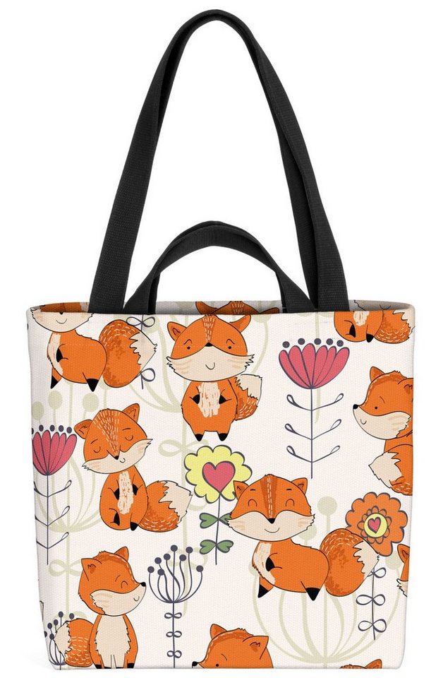 VOID Henkeltasche (1-tlg), Kinder Füchse Blumen Fuchs Baby geblümt Wiese Wild-Tier Kinder-Zimmer von VOID