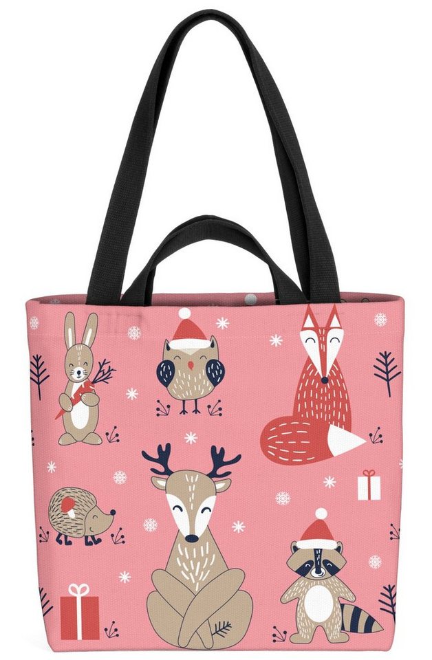 VOID Henkeltasche (1-tlg), Kinder Weihnachten Tiere Eule Fuchs Hase Reh Rentier Kinder Winter Schne von VOID