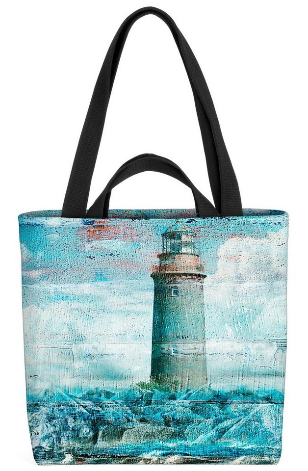 VOID Henkeltasche (1-tlg), Leuchtturm Gemälde Seefahrt Seereise Ostsee Nordsee Segeln Boot Welle von VOID