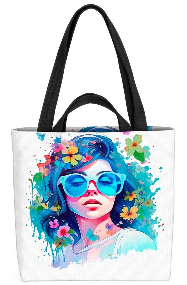 VOID Henkeltasche (1-tlg), Mädchen Sonnenbrille Pop Art blumen geblümt pflanzen blumenmuster fra von VOID