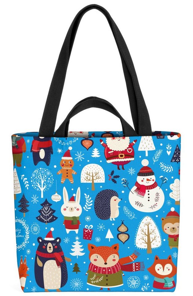 VOID Henkeltasche (1-tlg), Schneemann Bär blau Winter Schnee-Mann Igel Backen Plätzchen Kinder Kind von VOID