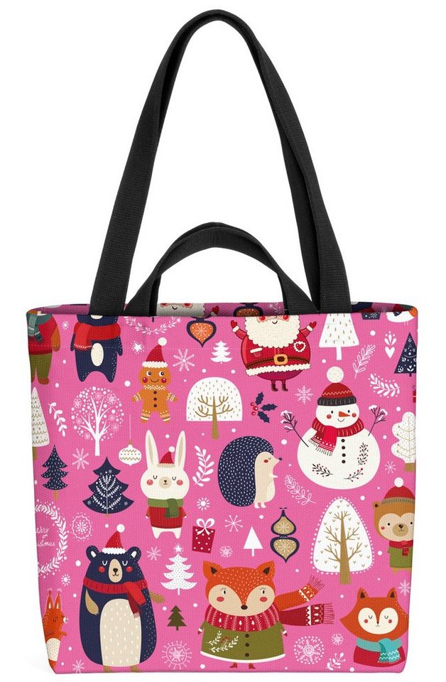 VOID Henkeltasche (1-tlg), Schneemann Bär rosa Winter Schnee-Mann Igel Backen Plätzchen Kinder Kind von VOID