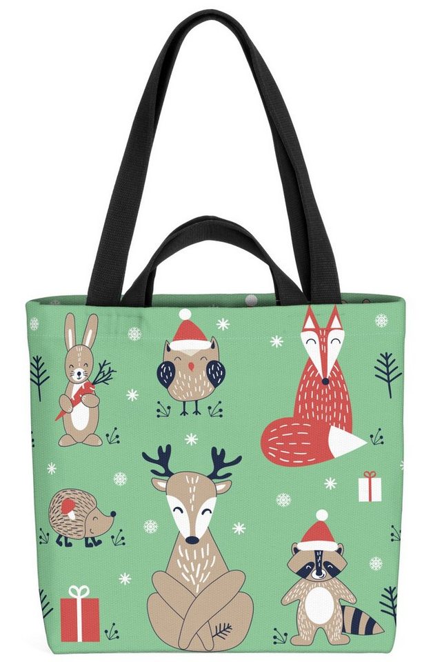 VOID Henkeltasche (1-tlg), Tiere Weihnachten Kinder Eule Fuchs Hase Reh Rentier Kinder Winter Schne von VOID