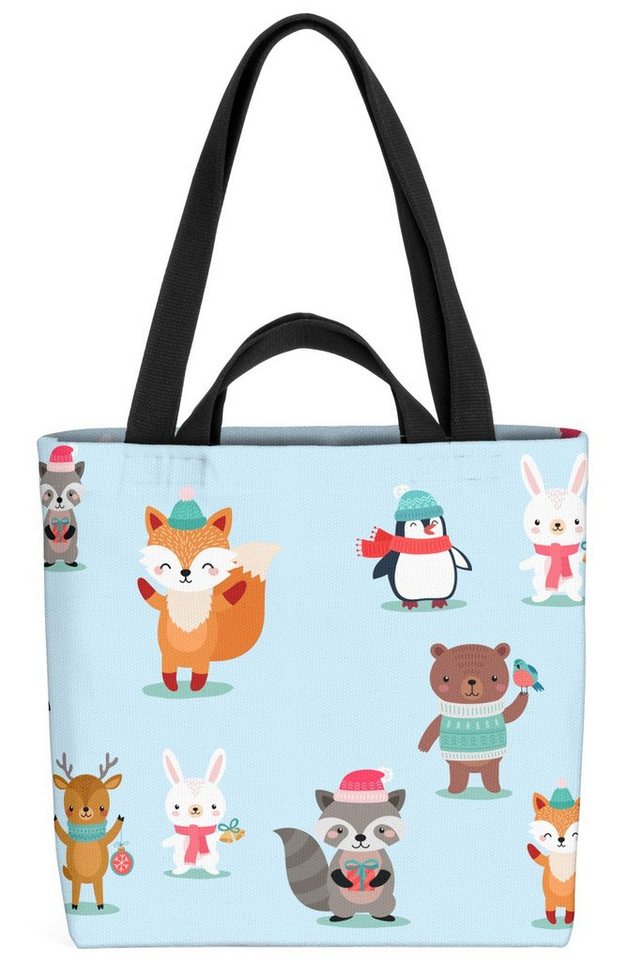 VOID Henkeltasche (1-tlg), Tierkinder Winter Kinderzimmer Kinder Tiere Winter Weihnachten Tierbabys von VOID