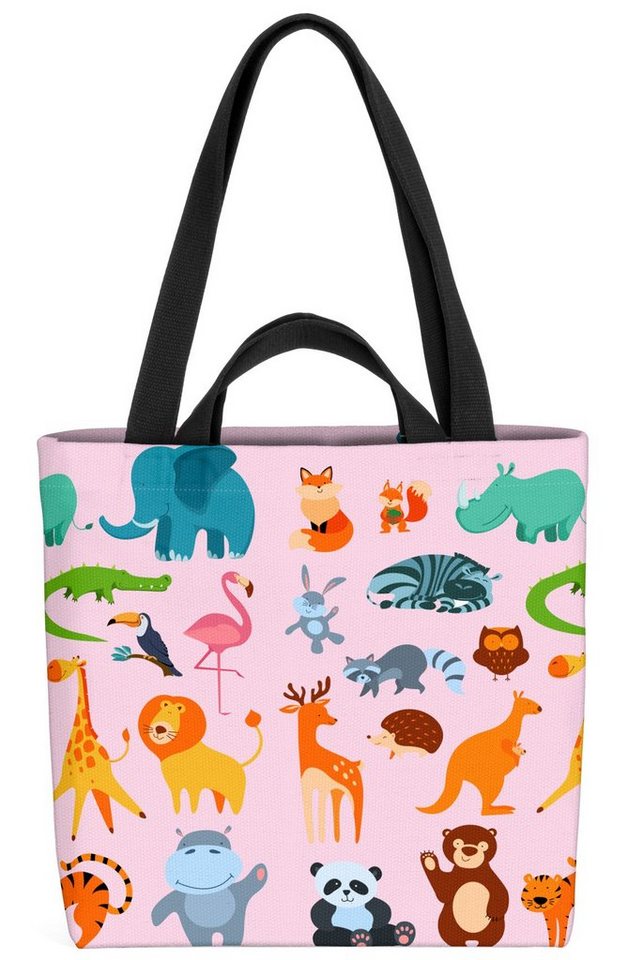 VOID Henkeltasche (1-tlg), Tierparade Zoo Kinder Tiere Elefant Löwe Igel Giraffe Hase Flamingo Fuch von VOID