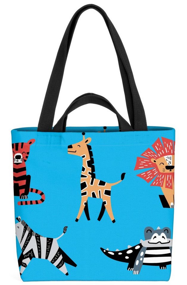 VOID Henkeltasche (1-tlg), Zootiere blau Zoo Tiere Kinder Löwe Tiger Krokodil Zebra Giraffe Afrika von VOID