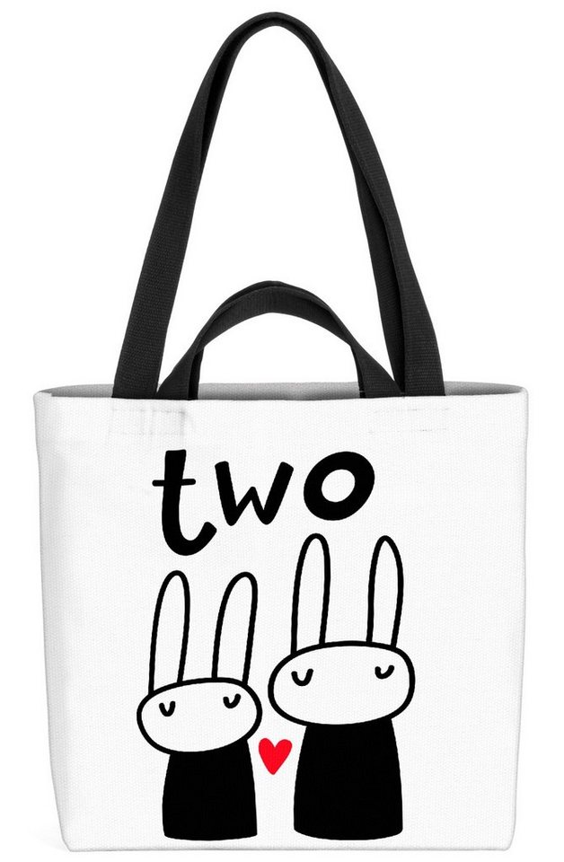 VOID Henkeltasche (1-tlg), Zwei Hasen Kinder Cartoon Karte Tier Cartoon Grafik Schwarz Weiss Zei von VOID