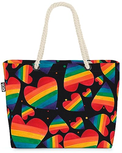 VOID Herz Regenbogen Streifen LGBTQ Strandtasche Shopper 58x38x16cm 23L XXL Einkaufstasche Tasche Reisetasche Beach Bag von VOID