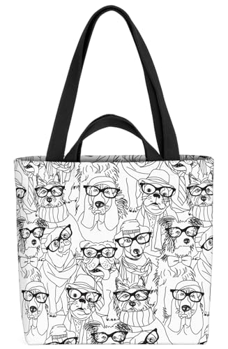 VOID Hipster Hunde Brille Mops Tasche 33x33x14cm,15l Einkaufs-Beutel Shopper Einkaufs-Tasche Bag von VOID