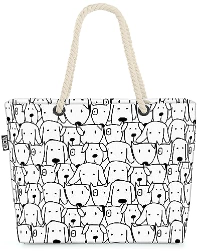 VOID Hundeköpfe Muster Hunde Haustier Strandtasche Shopper 58x38x16cm 23L XXL Einkaufstasche Tasche Reisetasche Beach Bag von VOID