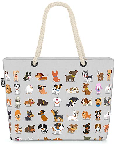 VOID Hundewelpen Comic grau Strandtasche Shopper 58x38x16cm 23L XXL Einkaufstasche Tasche Reisetasche Beach Bag von VOID