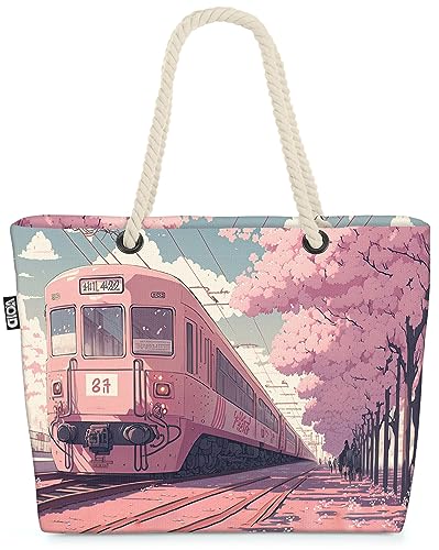 VOID Japan Anime Zug Blumen Strandtasche Shopper 58x38x16cm 23L XXL Einkaufstasche Tasche Reisetasche Beach Bag von VOID