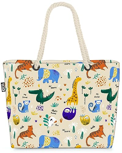 VOID Kinder Safari Tiger Strandtasche Shopper 58x38x16cm 23L XXL Einkaufstasche Tasche Reisetasche Beach Bag von VOID