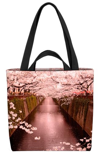 VOID Kirschblüten Fluss Japan Romantisch Tasche 33x33x14cm,15l Einkaufs-Beutel Shopper Einkaufs-Tasche Bag von VOID