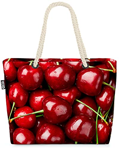 VOID Kirsche Obst Sommer Küche Strandtasche Shopper 58x38x16cm 23L XXL Einkaufstasche Tasche Reisetasche Beach Bag von VOID