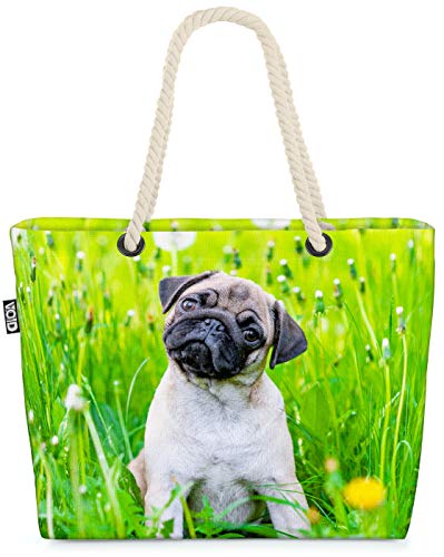 VOID Kleiner Mops Strandtasche Shopper 58x38x16cm 23L XXL Einkaufstasche Tasche Reisetasche Beach Bag von VOID