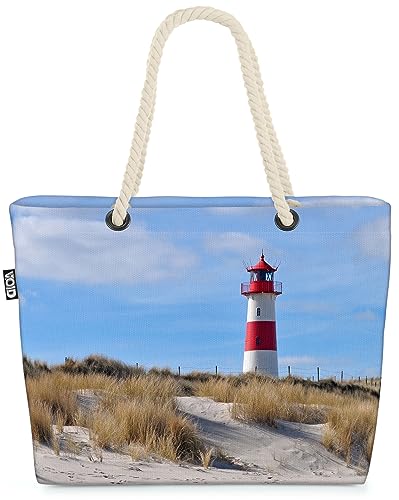 VOID Leuchtturm Sylt Strand Dünen Strandtasche Shopper 58x38x16cm 23L XXL Einkaufstasche Tasche Reisetasche Beach Bag von VOID