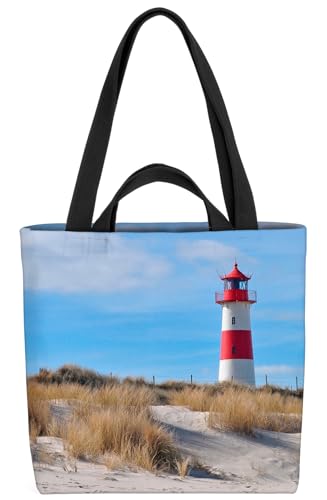 VOID Leuchtturm Sylt Strand Dünen Tasche 33x33x14cm,15l Einkaufs-Beutel Shopper Einkaufs-Tasche Bag von VOID