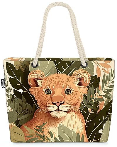 VOID Löwe Dschungel Raubkatze Afrika Strandtasche Shopper 58x38x16cm 23L XXL Einkaufstasche Tasche Reisetasche Beach Bag von VOID