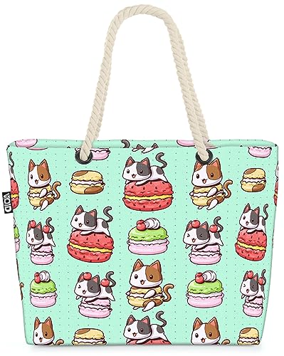 VOID Macaron Japan Katze Strandtasche Shopper 58x38x16cm 23L XXL Einkaufstasche Tasche Reisetasche Beach Bag von VOID