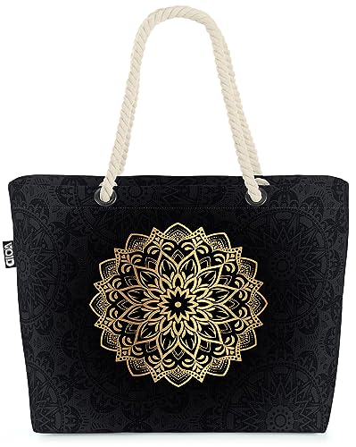 VOID Mandala Indien Yoga Gold Strandtasche Shopper 58x38x16cm 23L XXL Einkaufstasche Tasche Reisetasche Beach Bag von VOID