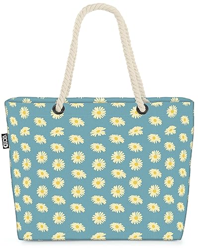 VOID Margeriten Blumen Blumenmuster Strandtasche Shopper 58x38x16cm 23L XXL Einkaufstasche Tasche Reisetasche Beach Bag von VOID