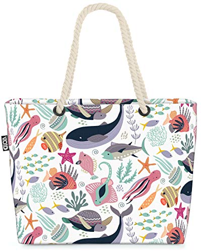 VOID Meerestiere Fische Kinder Strandtasche Shopper 58x38x16cm 23L XXL Einkaufstasche Tasche Reisetasche Beach Bag von VOID