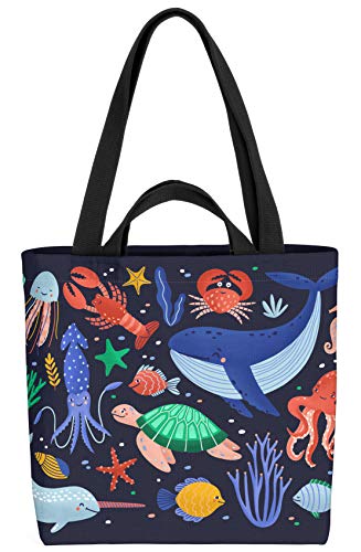 VOID Meerestiere Wal Krebs Fische Tasche 33x33x14cm,15l Einkaufs-Beutel Shopper Einkaufs-Tasche Bag von VOID