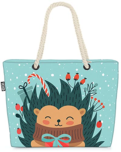 VOID Merry Christmas Igel Tier Strandtasche Shopper 58x38x16cm 23L XXL Einkaufstasche Tasche Reisetasche Beach Bag von VOID