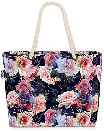 VOID Modernes Blumendesign Strandtasche Shopper 58x38x16cm 23L XXL Einkaufstasche Tasche Reisetasche Beach Bag von VOID