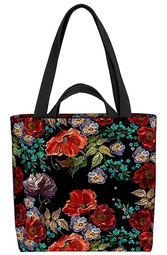 VOID Mohnblumen Blumenmuster Blumen Tasche 33x33x14cm,15l Einkaufs-Beutel Shopper Einkaufs-Tasche Bag von VOID