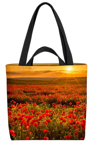 VOID Mohnblumenfeld Blumen Mohn Landschaft Tasche 33x33x14cm,15l Einkaufs-Beutel Shopper Einkaufs-Tasche Bag von VOID