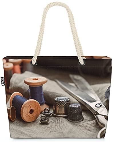 VOID Nähen Garne Schere Handarbeit Strandtasche Shopper 58x38x16cm 23L XXL Einkaufstasche Tasche Reisetasche Beach Bag von VOID