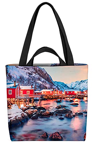 VOID Norwegen Fjord Winter Tasche 33x33x14cm,15l Einkaufs-Beutel Shopper Einkaufs-Tasche Bag von VOID