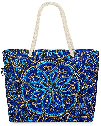 VOID Perlen Blau Ornamente Strandtasche Shopper 58x38x16cm 23L XXL Einkaufstasche Tasche Reisetasche Beach Bag von VOID