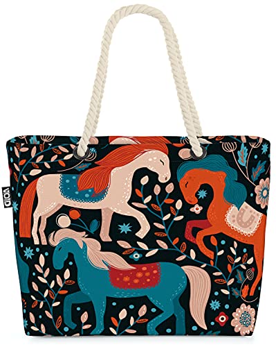 VOID Pferde Pflanzen Blumen Strandtasche Shopper 58x38x16cm 23L XXL Einkaufstasche Tasche Reisetasche Beach Bag von VOID