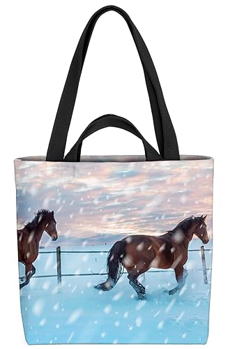 VOID Pferde Rennen Schnee Reiten Tasche 33x33x14cm,15l Einkaufs-Beutel Shopper Einkaufs-Tasche Bag von VOID