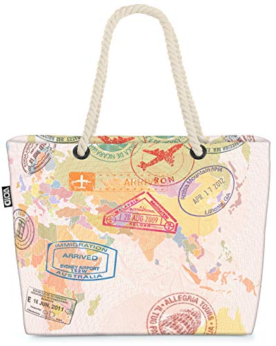 VOID Post Weltkarte Strandtasche Shopper 58x38x16cm 23L XXL Einkaufstasche Tasche Reisetasche Beach Bag von VOID