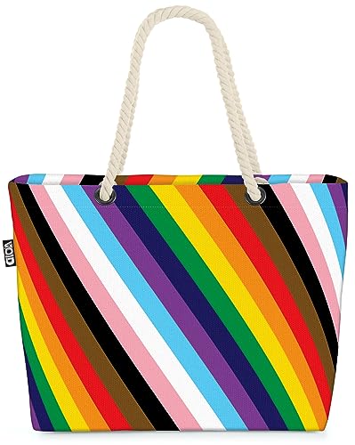 VOID Pride Stripes Streifen Strandtasche Shopper 58x38x16cm 23L XXL Einkaufstasche Tasche Reisetasche Beach Bag von VOID