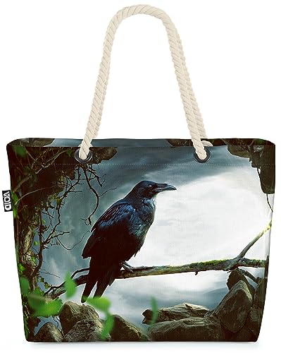 VOID Rabe Wald Nest Höhle Strandtasche Shopper 58x38x16cm 23L XXL Einkaufstasche Tasche Reisetasche Beach Bag von VOID