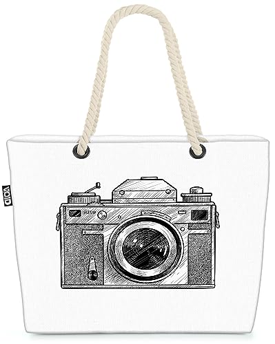 VOID Retro Grafik Kamera Foto Strandtasche Shopper 58x38x16cm 23L XXL Einkaufstasche Tasche Reisetasche Beach Bag von VOID