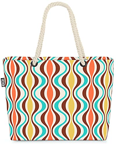 VOID Retro Grafik Muster 60er 70er Strandtasche Shopper 58x38x16cm 23L XXL Einkaufstasche Tasche Reisetasche Beach Bag von VOID