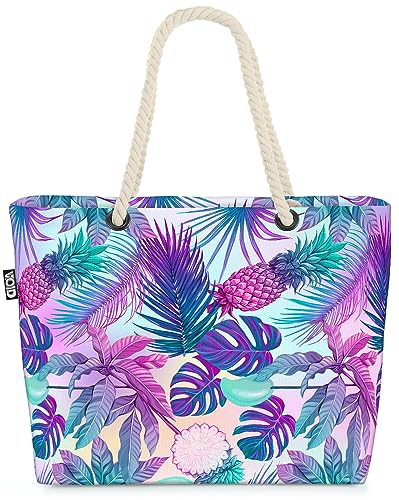 VOID Retro Palmen Ananas Pop Art Strandtasche Shopper 58x38x16cm 23L XXL Einkaufstasche Tasche Reisetasche Beach Bag von VOID