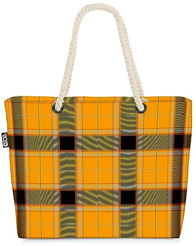 VOID Retro Plaid Karo Gelb kariert Strandtasche Shopper 58x38x16cm 23L XXL Einkaufstasche Tasche Reisetasche Beach Bag von VOID