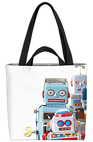 VOID Roboter Retro Blechspielzeug Tasche 33x33x14cm,15l Einkaufs-Beutel Shopper Einkaufs-Tasche Bag von VOID
