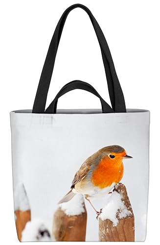 VOID Rotkehlchen Vogel Schnee Tasche 33x33x14cm,15l Einkaufs-Beutel Shopper Einkaufs-Tasche Bag von VOID