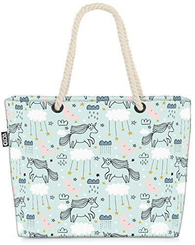 VOID Schlaf gut Einhorn Strandtasche Shopper 58x38x16cm 23L XXL Einkaufstasche Tasche Reisetasche Beach Bag von VOID