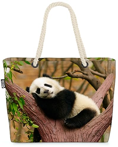 VOID Schlafen Panda Natur Asien Strandtasche Shopper 58x38x16cm 23L XXL Einkaufstasche Tasche Reisetasche Beach Bag von VOID