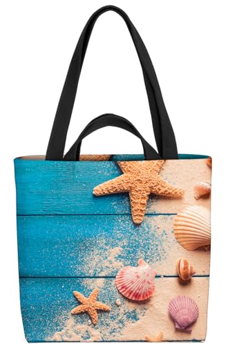 VOID Seestern Muschel Sand Strand Tasche 33x33x14cm,15l Einkaufs-Beutel Shopper Einkaufs-Tasche Bag von VOID