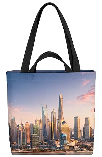 VOID Shanghai City Skyline China Tasche 33x33x14cm,15l Einkaufs-Beutel Shopper Einkaufs-Tasche Bag von VOID